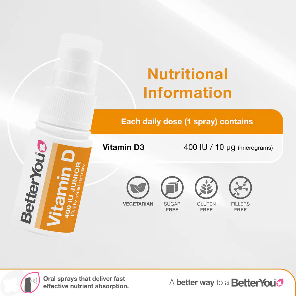 BetterYou D400 Junior Vitamin D Oral Spray 15 ml Immune System BetterYou D400 Junior Vitamin D Spray 15ml | Kids Vitamin D