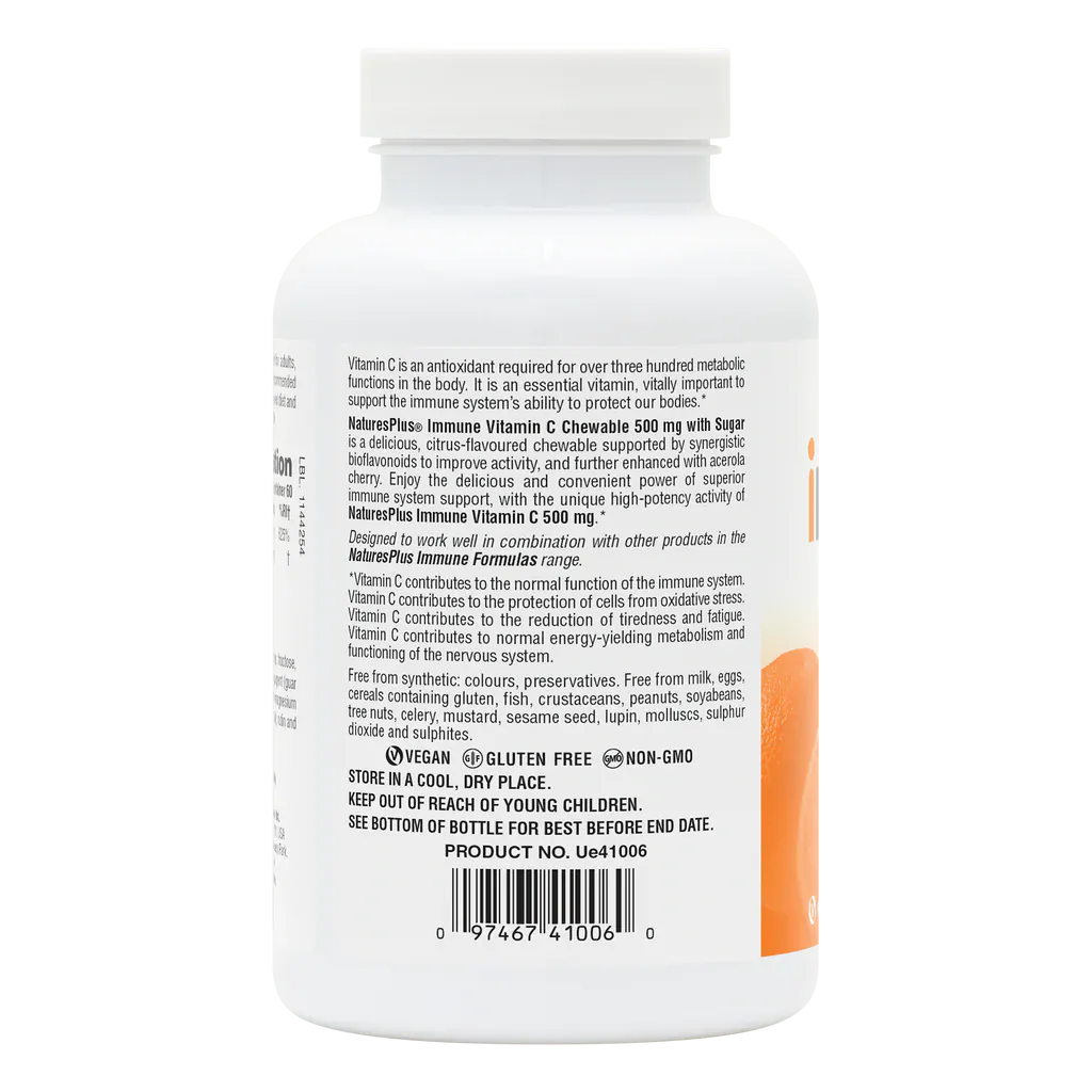 Natures Plus Immune Vitamin C Chewable 500mg 60 Tablets Immune System Natures Plus Vitamin C Chewable 500mg 60 Tablets | Immune Support Ireland
