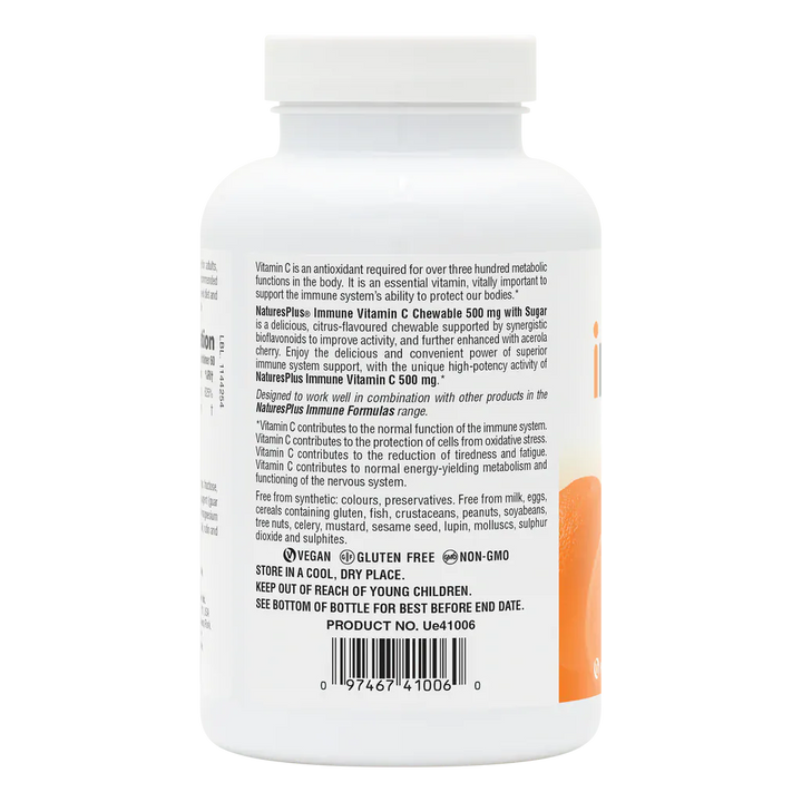 Natures Plus Immune Vitamin C Chewable 500mg 60 Tablets Immune System Natures Plus Vitamin C Chewable 500mg 60 Tablets | Immune Support Ireland