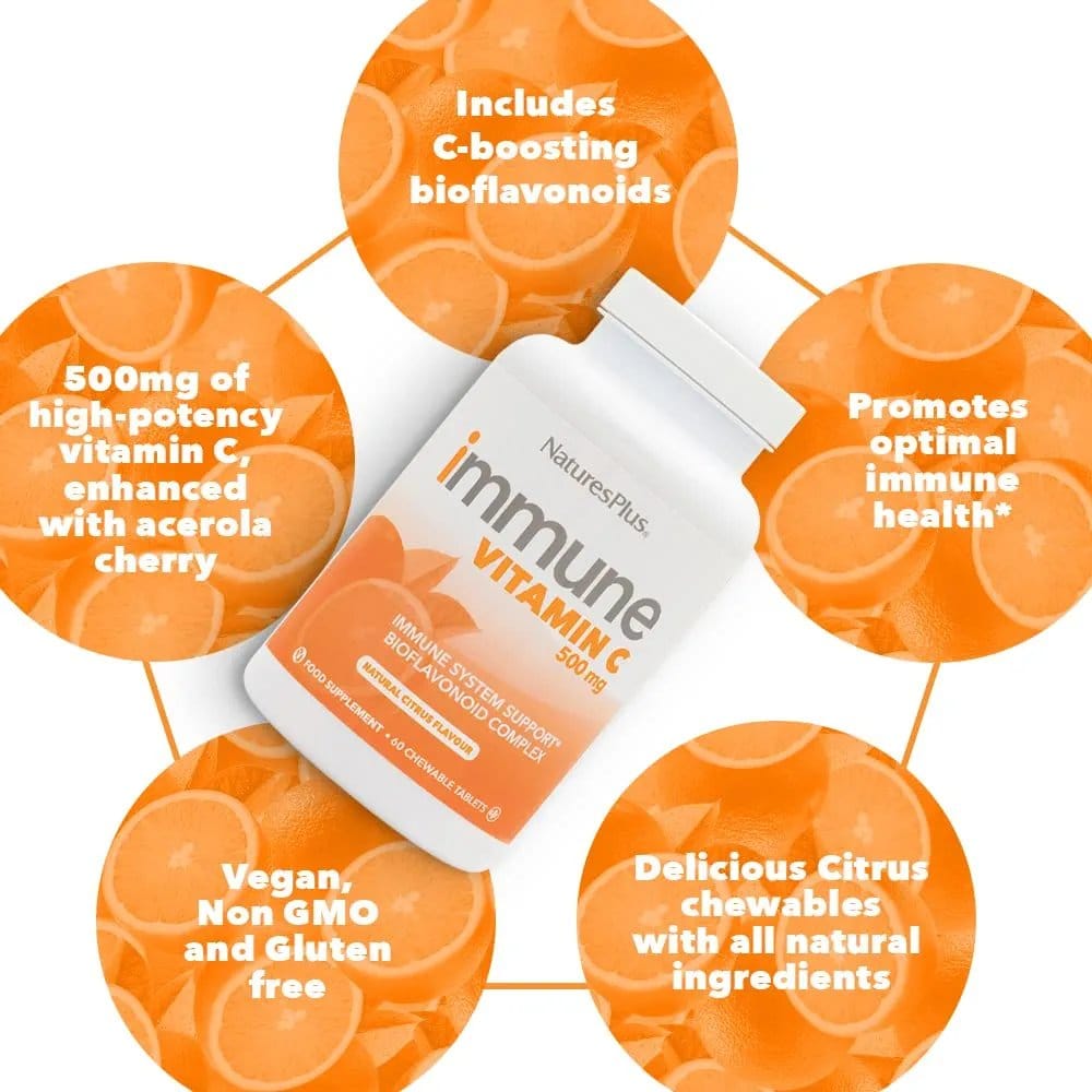 Natures Plus Immune Vitamin C Chewable 500mg 60 Tablets Immune System Natures Plus Vitamin C Chewable 500mg 60 Tablets | Immune Support Ireland