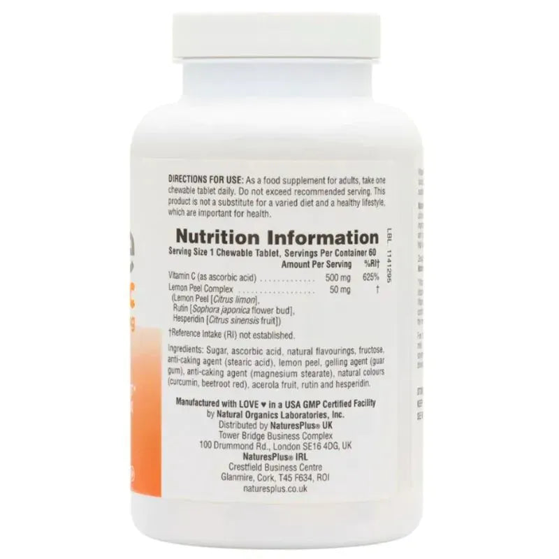 Natures Plus Immune Vitamin C Chewable 500mg 60 Tablets Immune System Natures Plus Vitamin C Chewable 500mg 60 Tablets | Immune Support Ireland