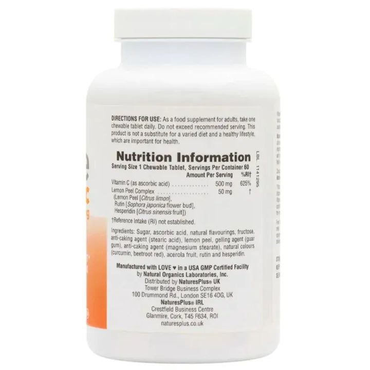 Natures Plus Immune Vitamin C Chewable 500mg 60 Tablets Immune System Natures Plus Vitamin C Chewable 500mg 60 Tablets | Immune Support Ireland