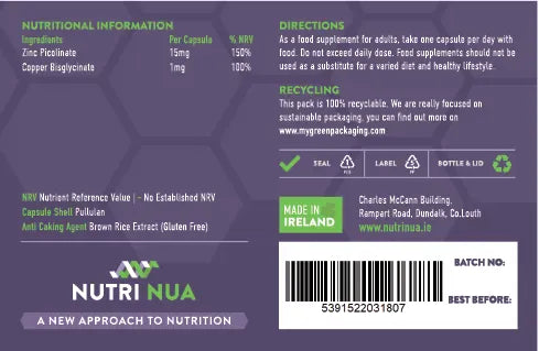 Nutri Nua Zinc Picolinate 15mg 60 Capsules Immune System Nutri Nua Zinc Picolinate 15mg 60 Capsules | Zinc &amp; Copper | Lir Pharmacy