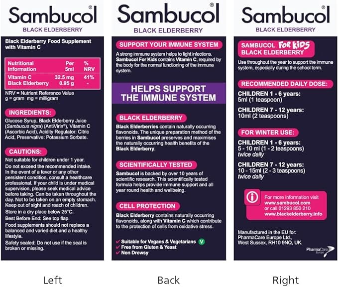 Sambucol Liquid For Kids with Vitamin C (120ml) Immune System