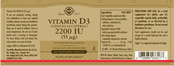 Solgar - Vitamin D3  2,200IU (100) Immune System