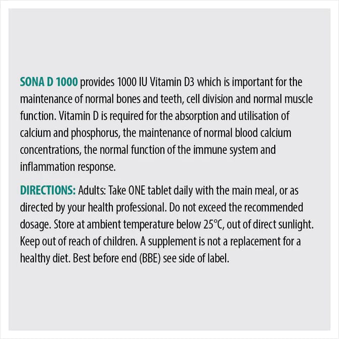 Sona D1000 Vitamin D3 1000IU (30) Immune System