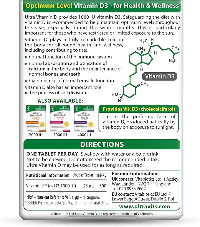 Vitabiotics Ultra Vitamin D3 1,000IU (96) Immune System