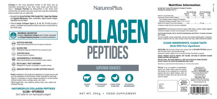 Natures Plus Collagen Peptides Powder 294g Joints and Bones Natures Plus Collagen Peptides Powder 280g | Multi Collagen Types Ireland