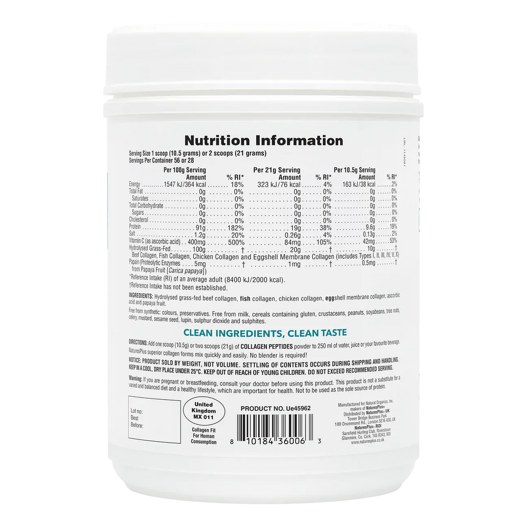 Natures Plus Collagen Peptides Powder 294g Joints and Bones Natures Plus Collagen Peptides Powder 280g | Multi Collagen Types Ireland