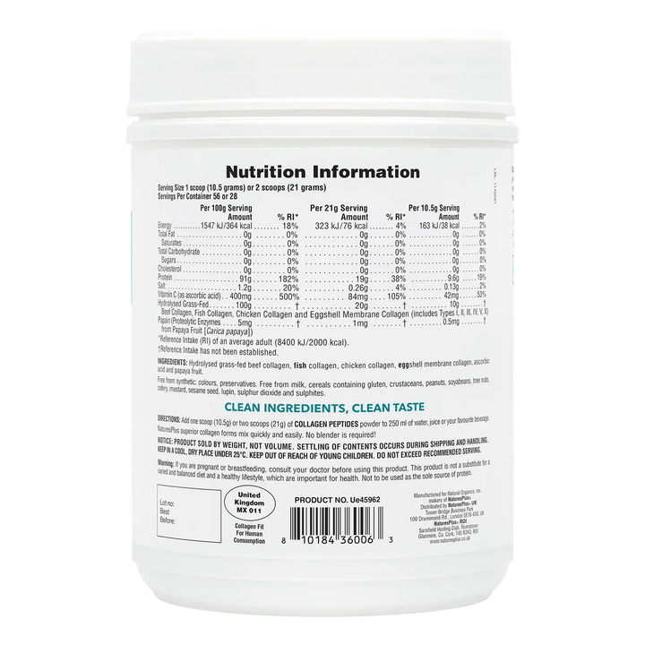 Natures Plus Collagen Peptides Powder 294g Joints and Bones Natures Plus Collagen Peptides Powder 280g | Multi Collagen Types Ireland