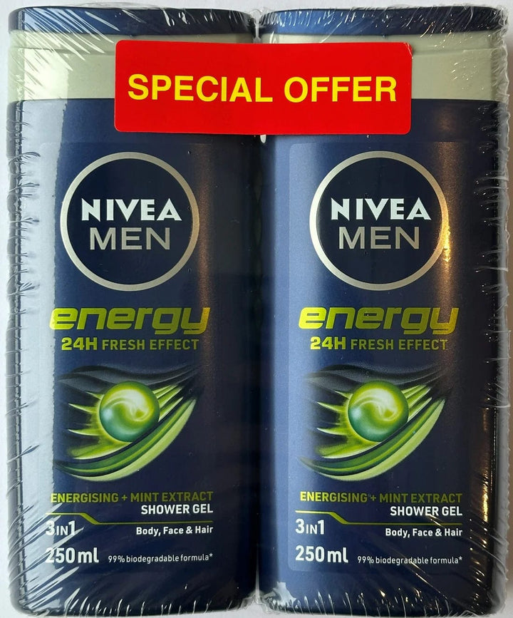 Nivea Men Shower Energy Duo Pack 2 X 250ml Mens Toiletries