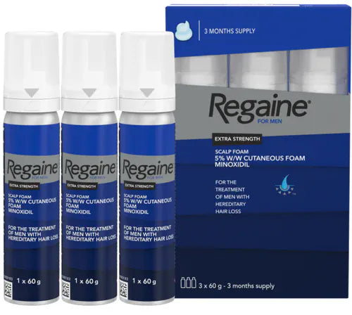 Regaine Men Extra Strength Scalp 5% Cutaneous Foam 3 Bottles Mens Toiletries Regaine Men Extra Strength Foam 5% 3 x 60g | Hair Regrowth