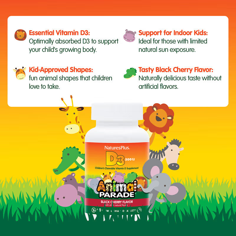 Animal Parade Vitamin D3 500IU Children’s Chewable 90 Tablets Multi Vitamins Animal Parade Vitamin D3 500IU Children’s Chewable 90 | Kids Vitamin D Ireland