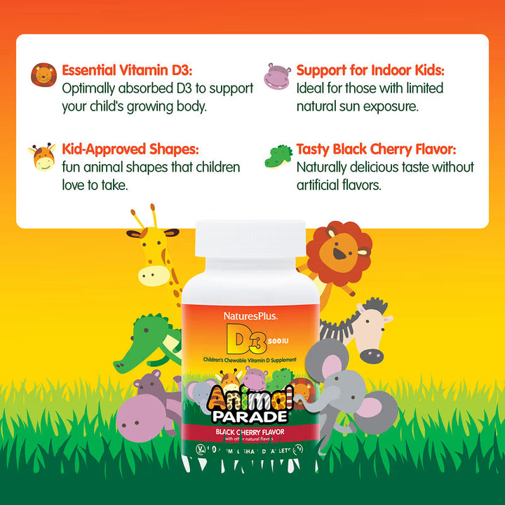 Animal Parade Vitamin D3 500IU Children’s Chewable 90 Tablets Multi Vitamins Animal Parade Vitamin D3 500IU Children’s Chewable 90 | Kids Vitamin D Ireland