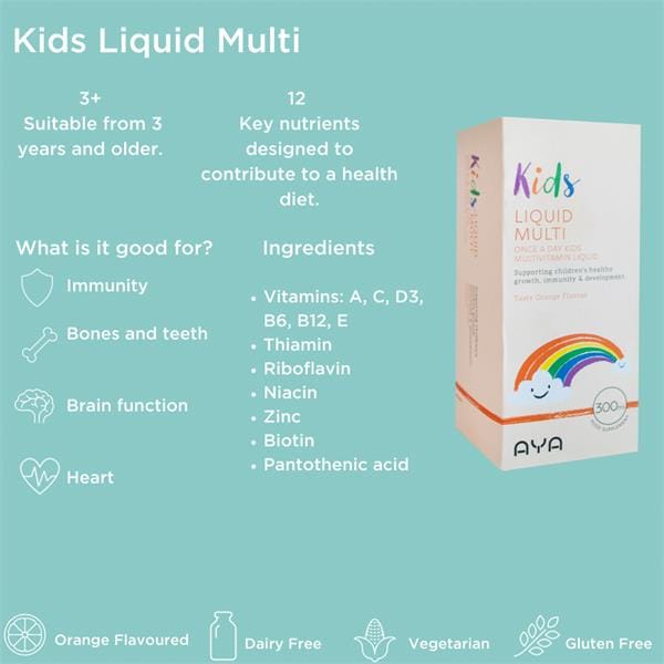 AYA Kids Liquid Multi 300ml Multi Vitamins AYA Kids Liquid Multivitamin 300ml | Children’s Daily Vitamin Ireland