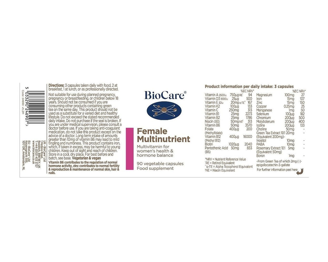 BioCare Female Multinutrient 90 Capsules Multi Vitamins BioCare Female Multinutrient 90 Capsules | Women’s Multivitamin Ireland