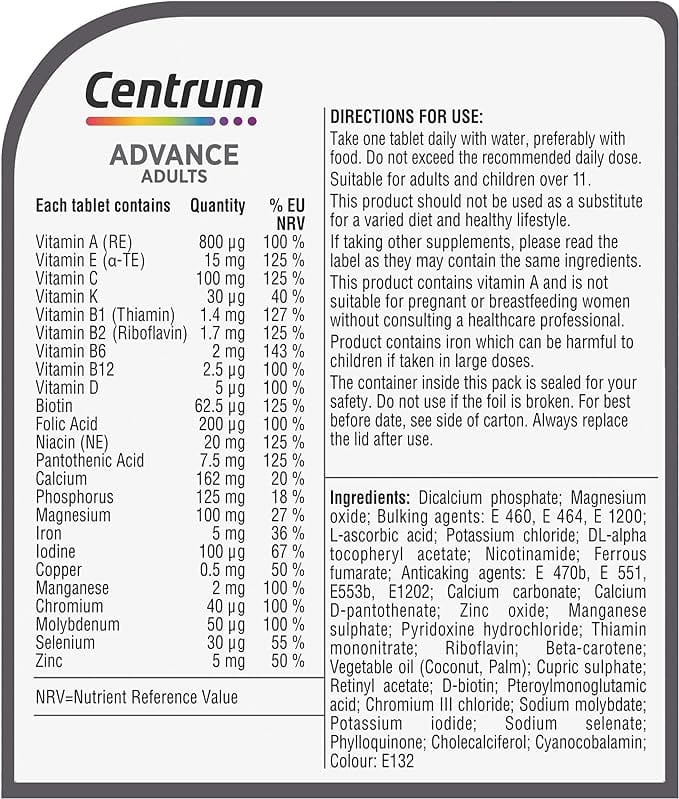 Centrum Advance Multivitamin Tablets 60s Multi Vitamins