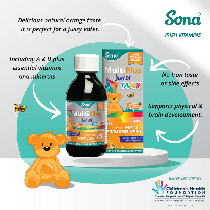 Sona MultiPlus Junior (200ml) Multi Vitamins Sona MultiPlus Junior Tonic 200ml | Children’s Liquid Multivitamin Ireland