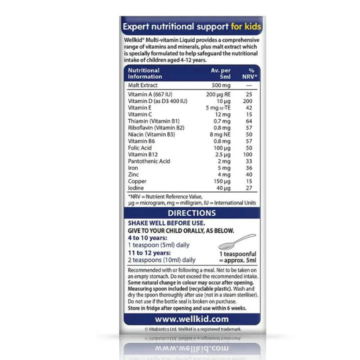 Vitabiotics Wellkid MultiVitamin Liquid 150ml Multi Vitamins Wellkid MultiVitamin Liquid 150ml | Kids Liquid Vitamins Ireland
