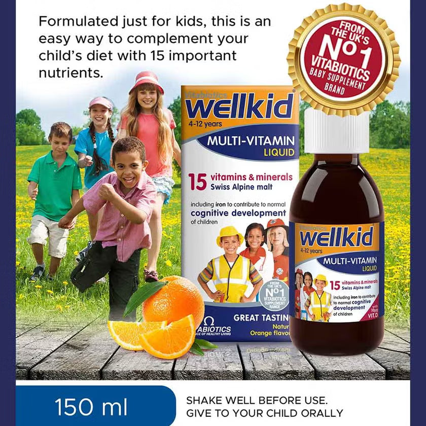 Vitabiotics Wellkid MultiVitamin Liquid 150ml Multi Vitamins Wellkid MultiVitamin Liquid 150ml | Kids Liquid Vitamins Ireland