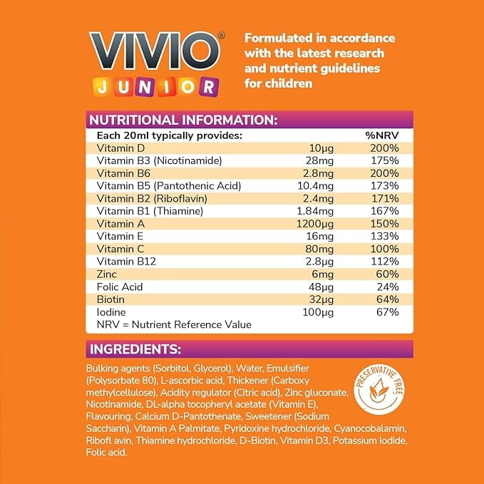 VIVIO Junior Liquid Multivitamin Tonic (250ml) Multi Vitamins Vivio Junior Liquid Multivitamin Tonic (250ml) | Vivioptal Junior