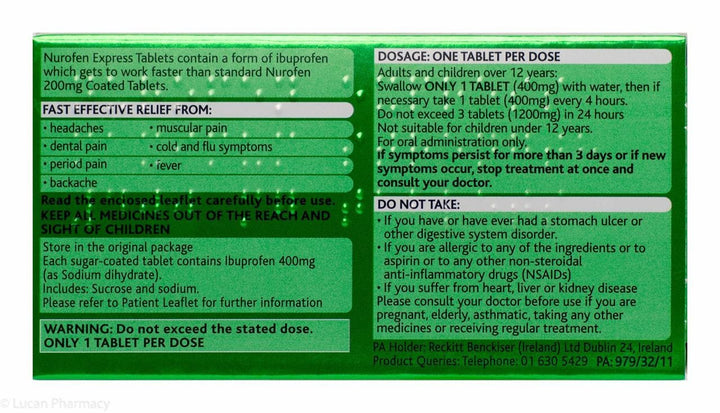 Nurofen Express Max Strength 400mg Ibuprofen Tablets (24) Pain Relief Nurofen Express Max Strength 400mg Ibuprofen Tablets (24)