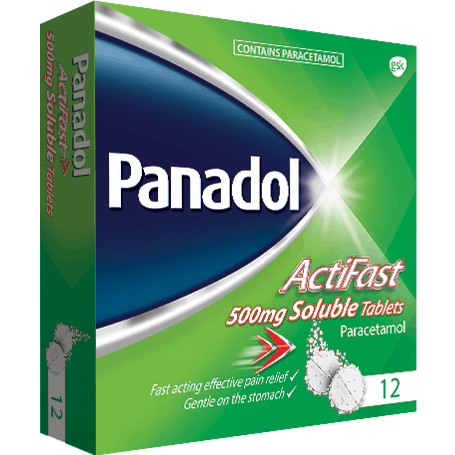 Panadol Actifast  500mg Soluble Tablets (12) Pain Relief