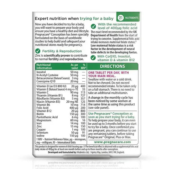 Vitabiotics Pregnacare Conception 30 Tablets Pregnancy Supplements Vitabiotics Pregnacare Conception 30 Tablets | Fertility Support Ireland
