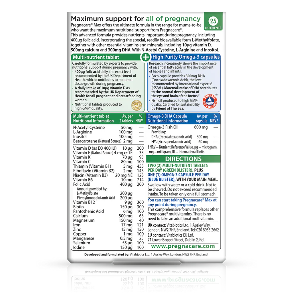 Vitabiotics Pregnacare Max 56 Tablets &amp; 28 Capsules Pregnancy Supplements Vitabiotics Pregnacare Max 56 Tablets &amp; 28 Capsules | Pregnancy Vitamins Ireland