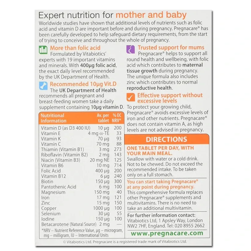 Vitabiotics Pregnacare Original 90 Tablets Pregnancy Supplements Vitabiotics Pregnacare Original 90 Tablets | Pregnancy Vitamins Ireland