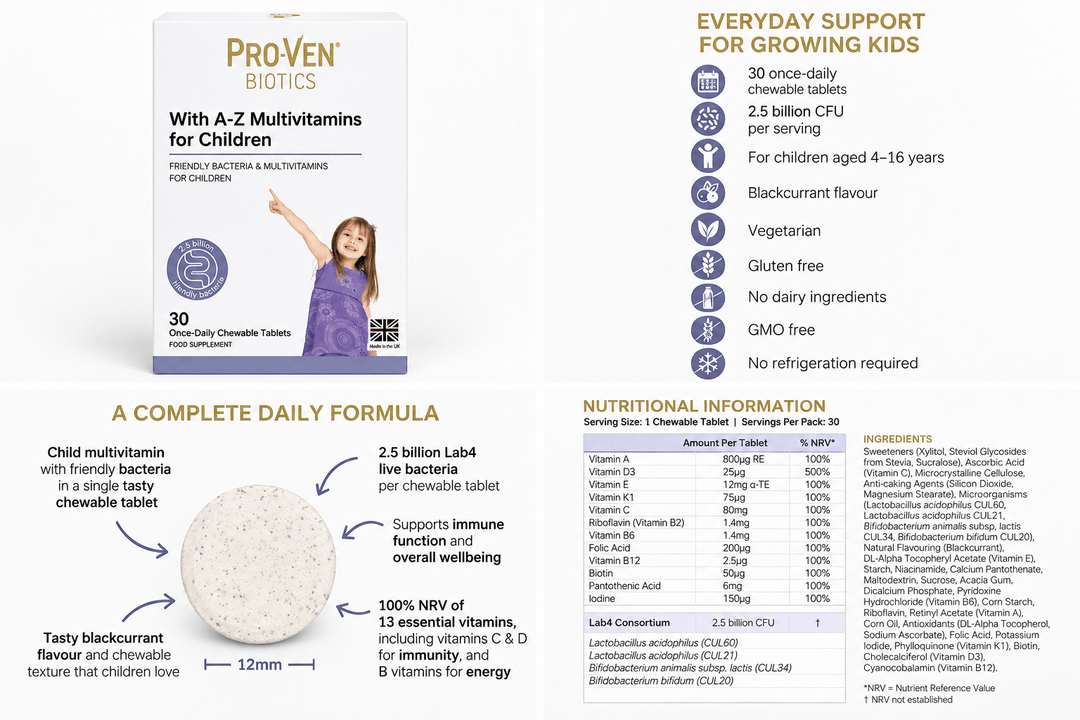 ProVen Biotics A-Z Multivitamins for Children 30 Chewable Tablets Probiotics Pro-Ven A-Z Multivitamins for Children 30 | Lir Pharmacy