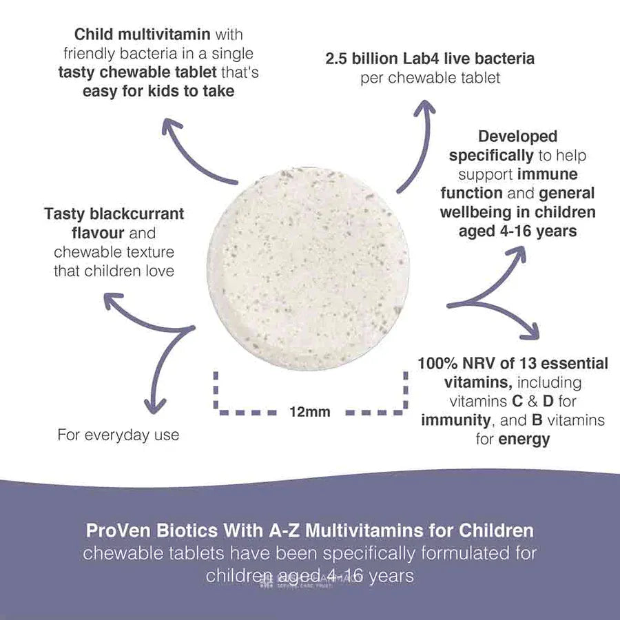 ProVen Biotics A-Z Multivitamins for Children 30 Chewable Tablets Probiotics Pro-Ven A-Z Multivitamins for Children 30 | Lir Pharmacy
