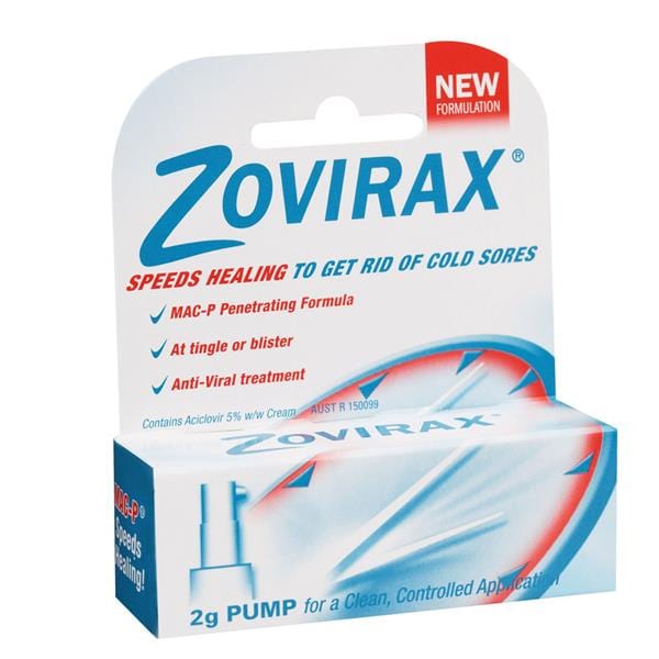 Zovirax Aciclovir Cold Sore Cream Pump (2g) Sensitive Conditions