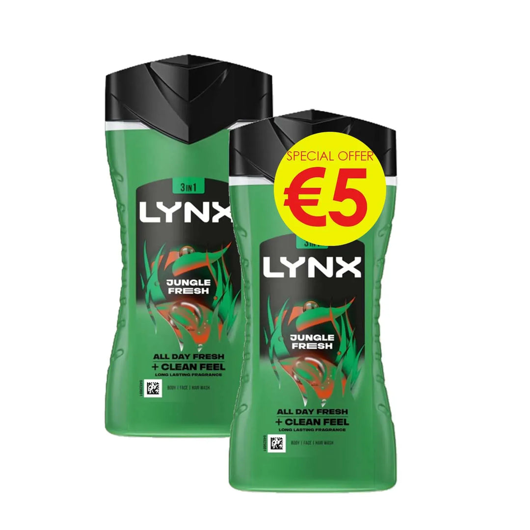 LYNX JUNGLE FRESH BODY WASH 225ml TWIN PK SHOWER GEL LYNX JUNGLE FRESH BODY WASH 225ml TWIN PK