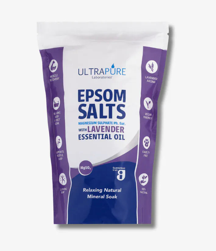Ultrapure Epsom Salts With Lavender Essential Oil 1kg SKIN CARE UltraPure Epsom Salts with Lavender Essential Oil 1kg | Bath Soak Ireland