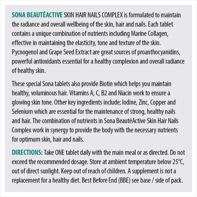 Sona BeauteActive Tablets (30) Skin Hair and Nails