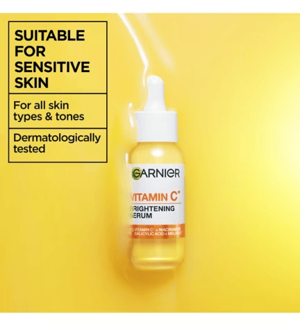 Garnier Brightening Serum 4% Vitaminc C Niacinamide &amp; Salicylic Acid Anti Dark Spots 30ml offer Garnier Brightening Serum 4% Vitaminc C Niacinamide &amp; Salicylic Acid Anti Dark Spots 30ml Skincare Garnier 3.5% Vitamin C Brightening &amp; Anti-Dark Spot Serum 30ml | Lir Pharmacy