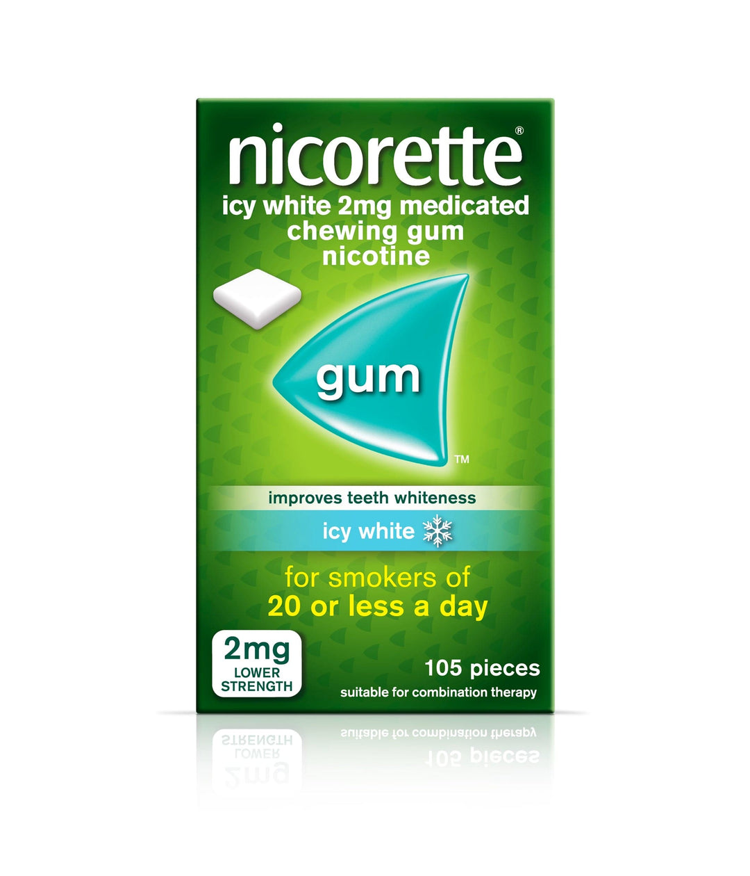 Nicorette - 2mg Nicotine Icy White Gum (105) Smoking Cessation PA0330/037/008