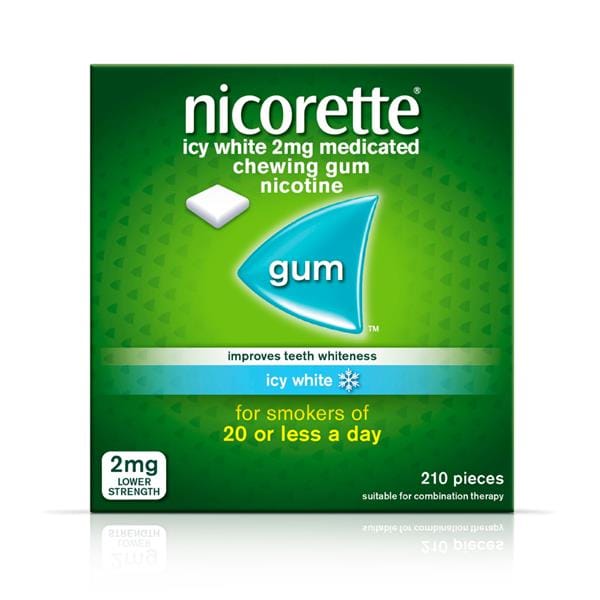 Nicorette 2mg Nicotine Icy White Gum 210 Pieces Smoking Cessation Nicorette 2mg Icy White Gum 210 | Stop Smoking Aid