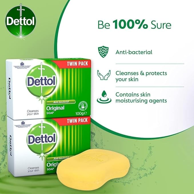 Dettol Original Bar Soap Twin Pack (2x100g) Soap and Hand Wash