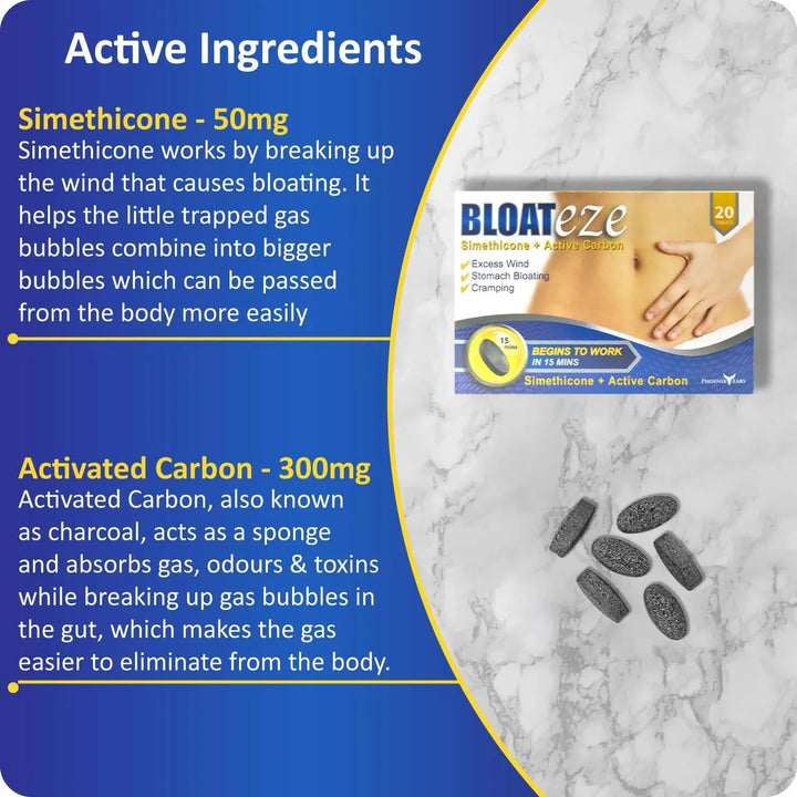Bloateze Tablets 20 Stomach and Bowels Bloateze Tablets – Relief from Bloating &amp; Trapped Wind | 20 Tablets