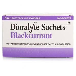 Dioralyte Blackcurrant Sachets for fast and effective replacement of lost water &amp; body salts (20) Stomach and Bowels PA0540/098/001