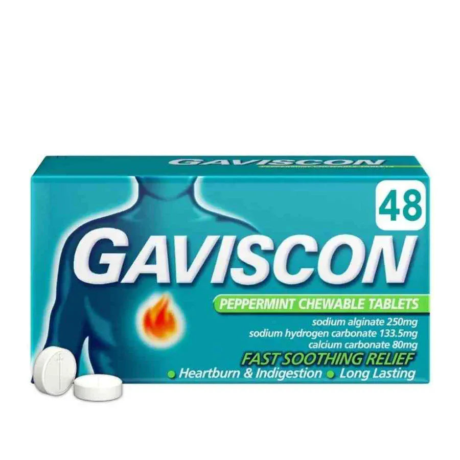 Gaviscon Peppermint Chewable Tablets 48 Stomach and Bowels Gaviscon Peppermint Chewable Tablets 48 | Heartburn & Reflux Relief