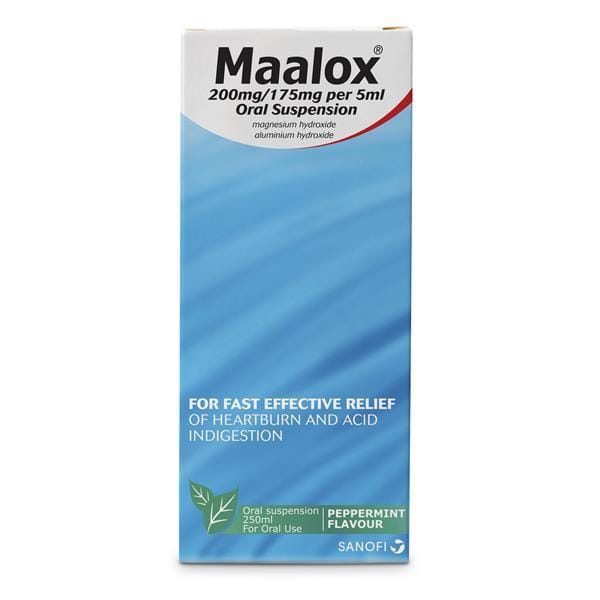 Maalox Oral Suspension - Peppermint Flavour (250ml) Stomach and Bowels Maalox Oral Suspension - Peppermint Flavour (250ml)