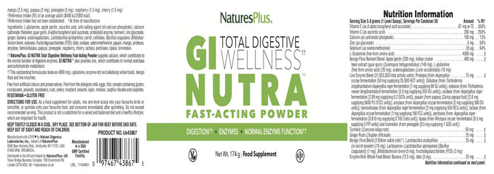 Natures Plus GI Natural Fast Acting Powder 174g Stomach and Bowels Natures Plus GI Natural Fast Acting Powder 174g | Gut &amp; Digestive Support Ireland