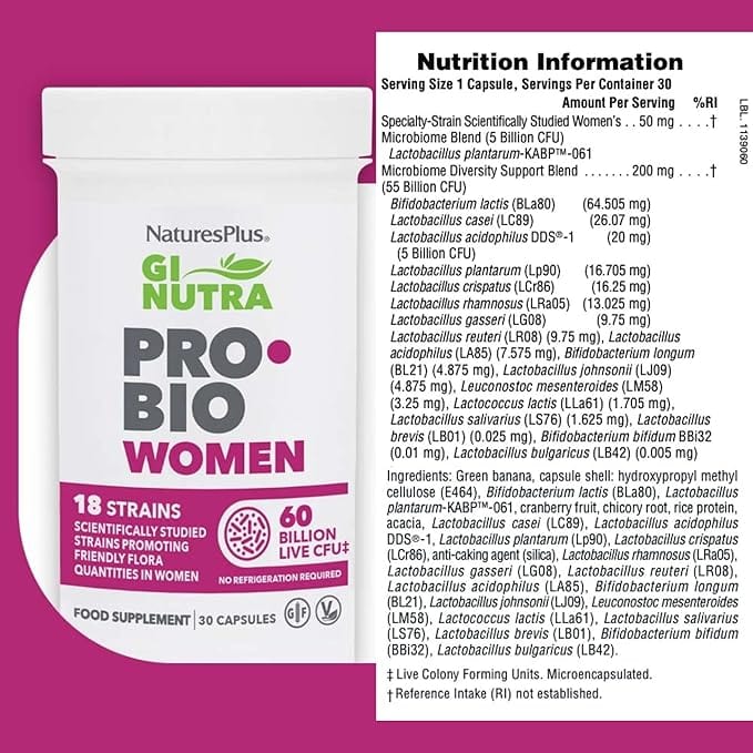 Natures Plus GI Natural Probiotic Women 30 Stomach and Bowels Natures Plus GI Natural Probiotic Women 30