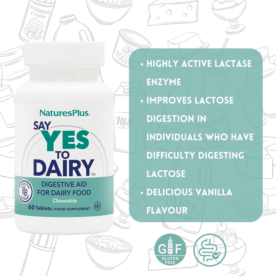 Natures Plus Say Yes To Dairy Chewable 50 Tablets Stomach and Bowels Natures Plus Say Yes To Dairy Chewable 50 | Lactase Enzyme 6000 FCC Ireland