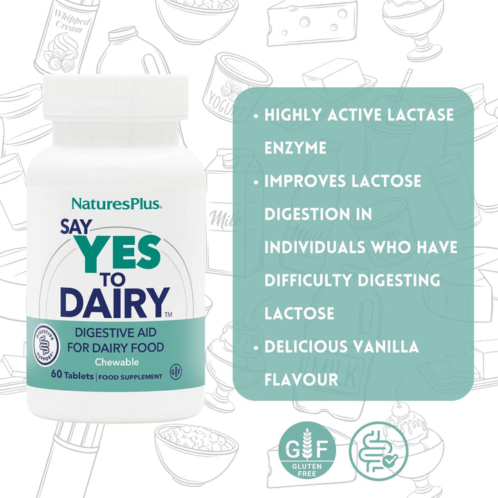 Natures Plus Say Yes To Dairy Chewable 50 Tablets Stomach and Bowels Natures Plus Say Yes To Dairy Chewable 50 | Lactase Enzyme 6000 FCC Ireland