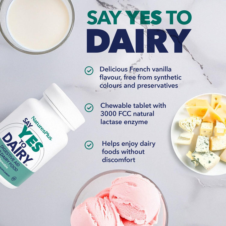 Natures Plus Say Yes To Dairy Chewable 50 Tablets Stomach and Bowels Natures Plus Say Yes To Dairy Chewable 50 | Lactase Enzyme 6000 FCC Ireland