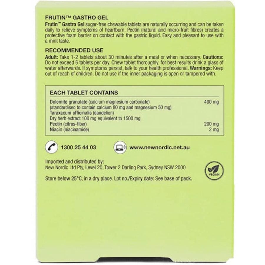New Nordic Frutin Gastro Gel 60 Tablets Stomach and Bowels New Nordic Frutin Gastro Gel 60 Tablets | Digestive Support